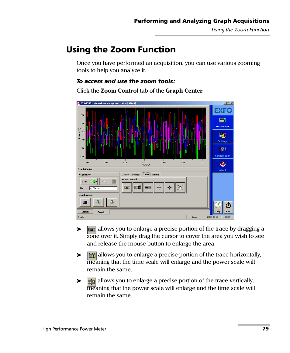 Using the zoom function | EXFO IQS-1700 High Performance Power Meter for IQS-500/600 User Manual | Page 87 / 204