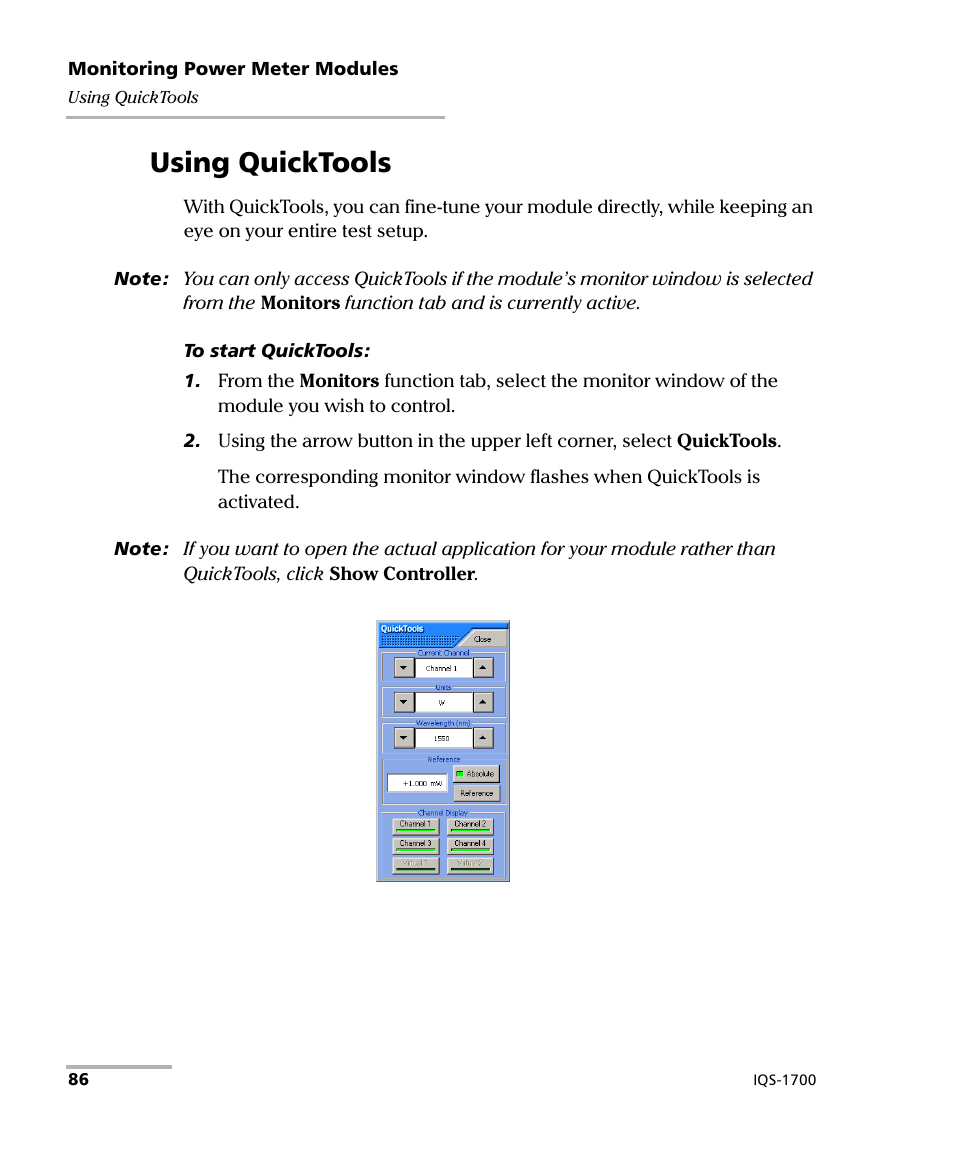 Using quicktools | EXFO IQS-1700 High Performance Power Meter for IQS-500/600 User Manual | Page 94 / 204