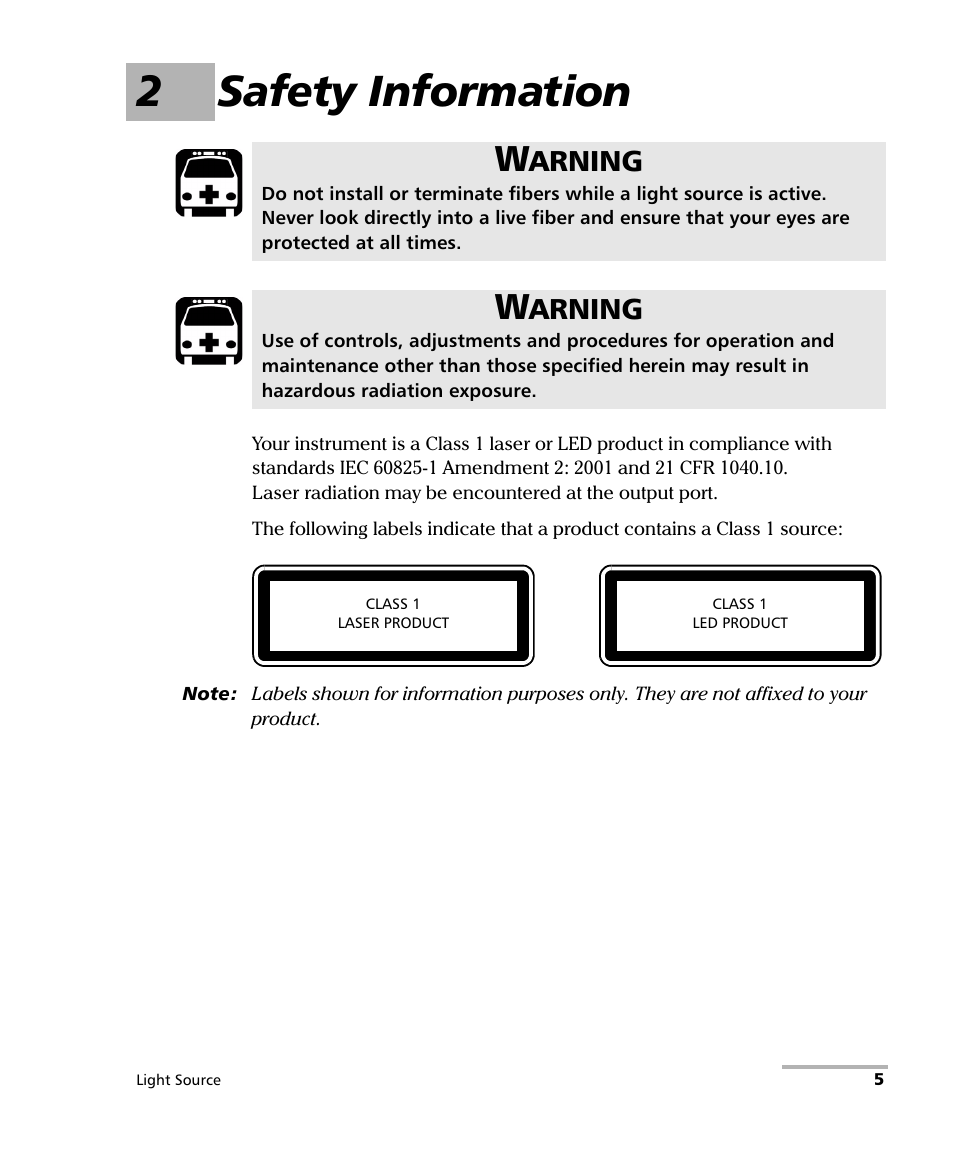 2 safety information, 2safety information, Arning | EXFO IQS-2100 Light Source for IQS-500/600 User Manual | Page 11 / 82