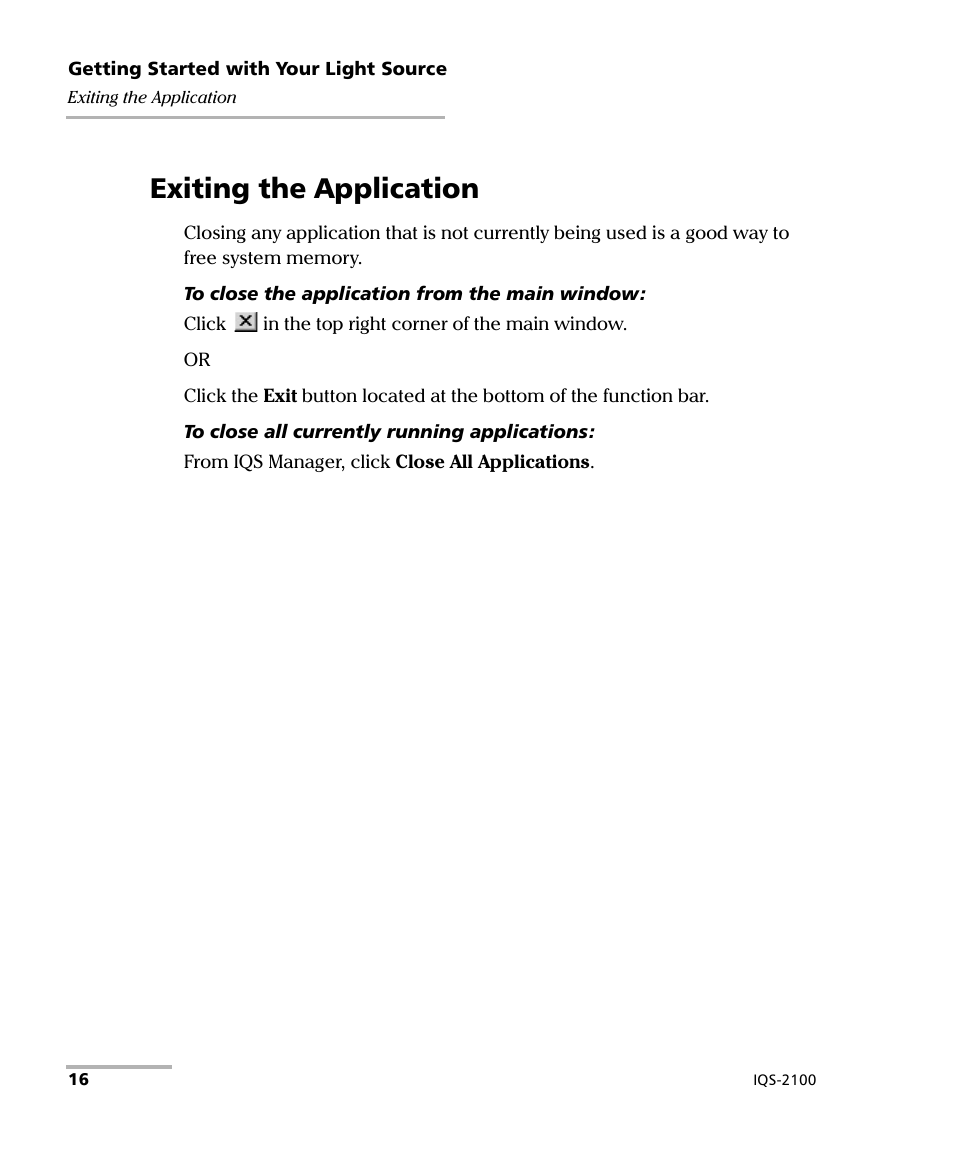 Exiting the application | EXFO IQS-2100 Light Source for IQS-500/600 User Manual | Page 22 / 82