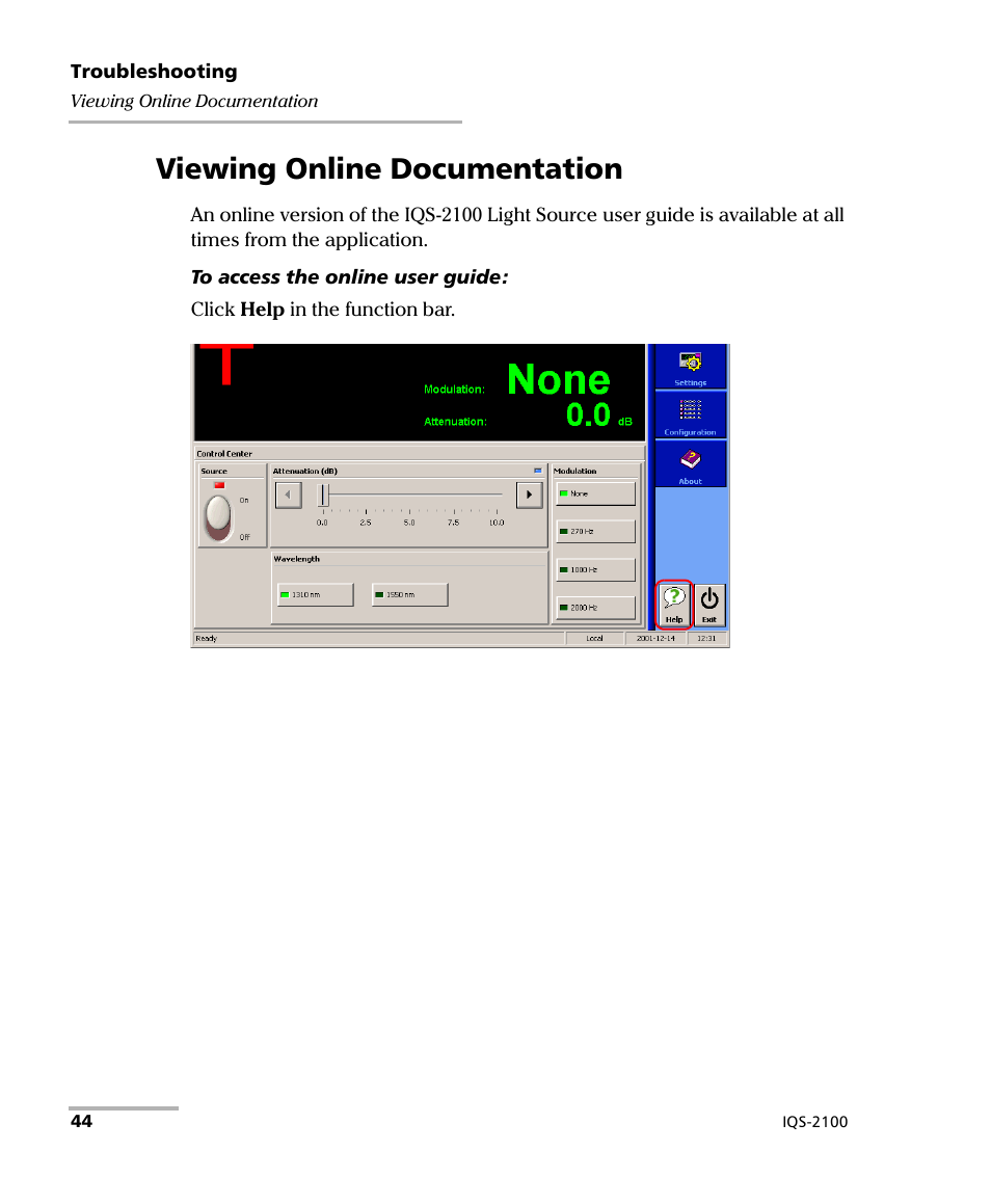 Viewing online documentation | EXFO IQS-2100 Light Source for IQS-500/600 User Manual | Page 50 / 82