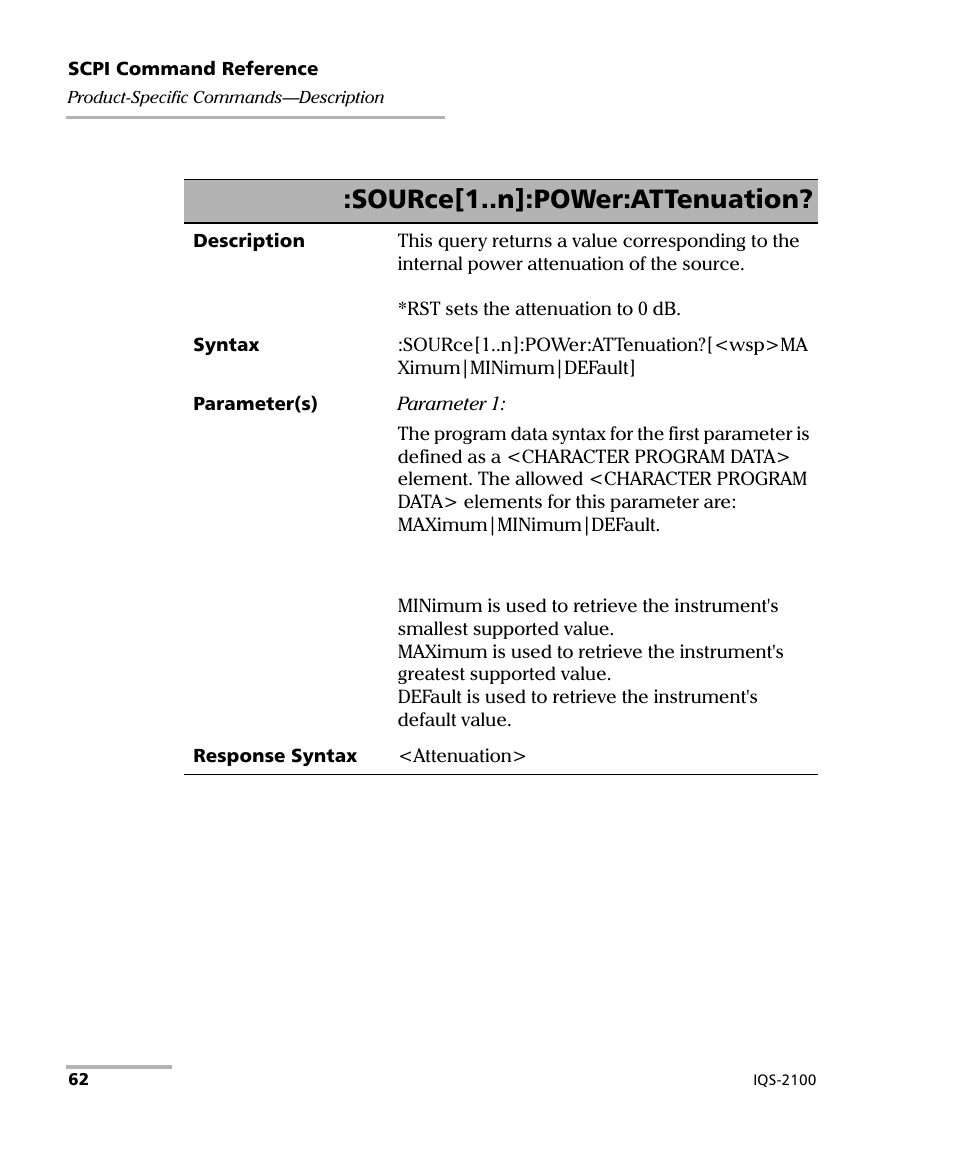Source[1..n]:power:attenuation | EXFO IQS-2100 Light Source for IQS-500/600 User Manual | Page 68 / 82