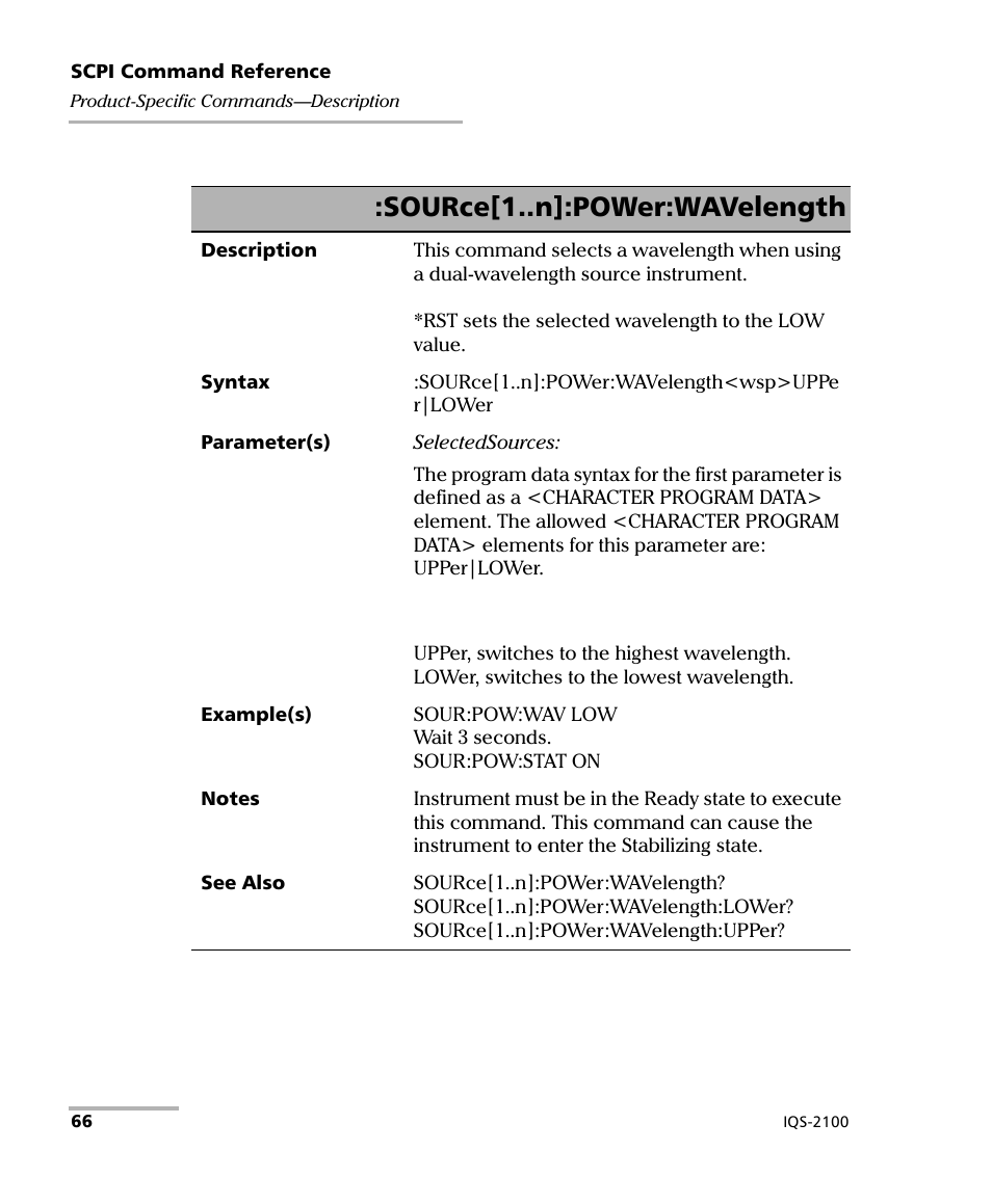 Source[1..n]:power:wavelength | EXFO IQS-2100 Light Source for IQS-500/600 User Manual | Page 72 / 82