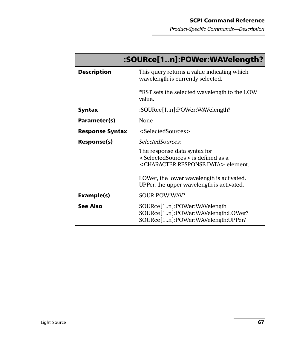 Source[1..n]:power:wavelength | EXFO IQS-2100 Light Source for IQS-500/600 User Manual | Page 73 / 82