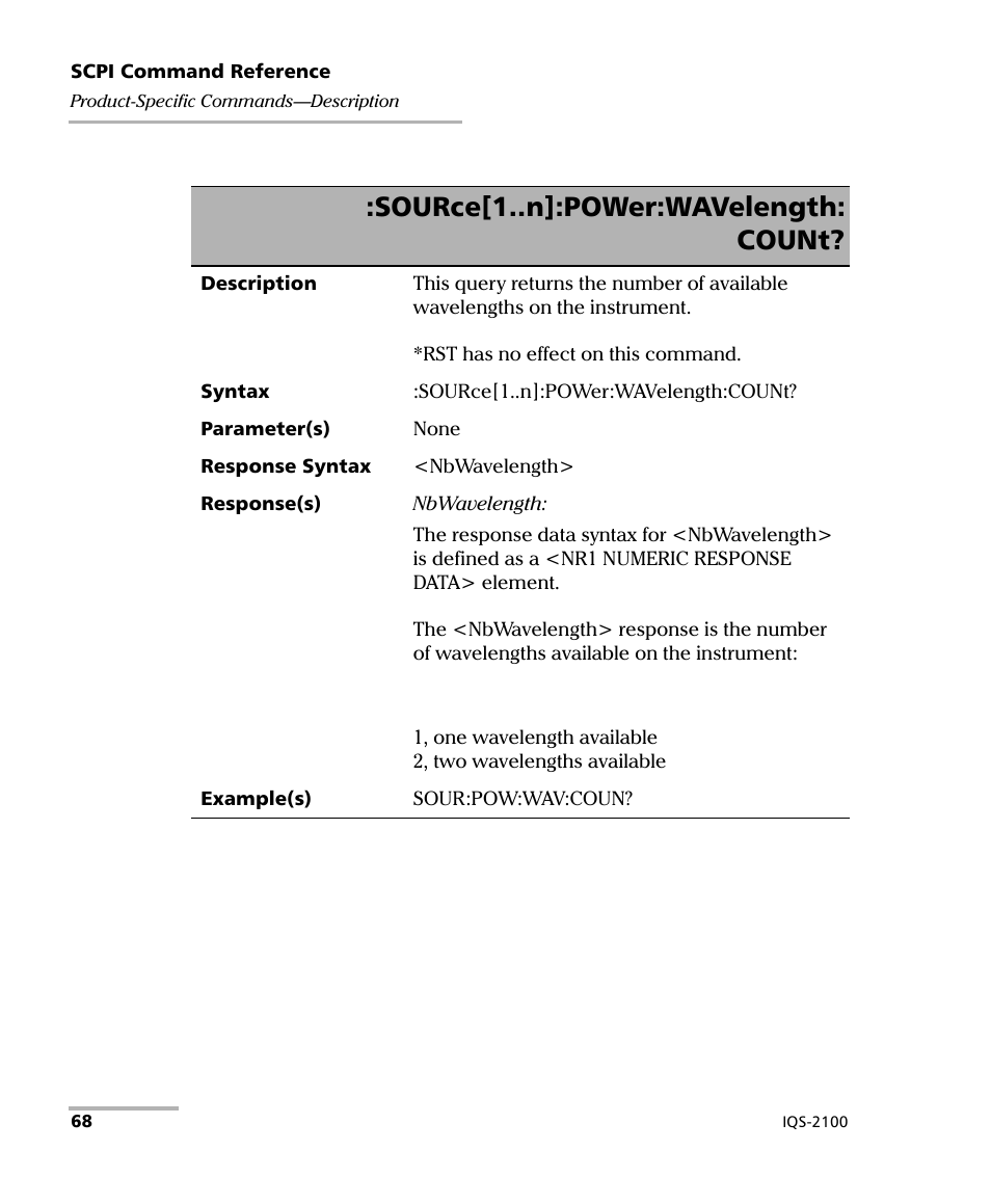 Source[1..n]:power:wavelength: count | EXFO IQS-2100 Light Source for IQS-500/600 User Manual | Page 74 / 82