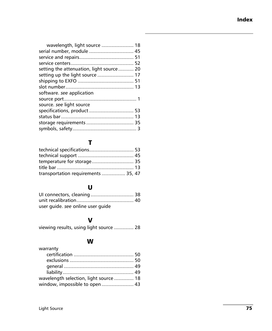 EXFO IQS-2100 Light Source for IQS-500/600 User Manual | Page 81 / 82