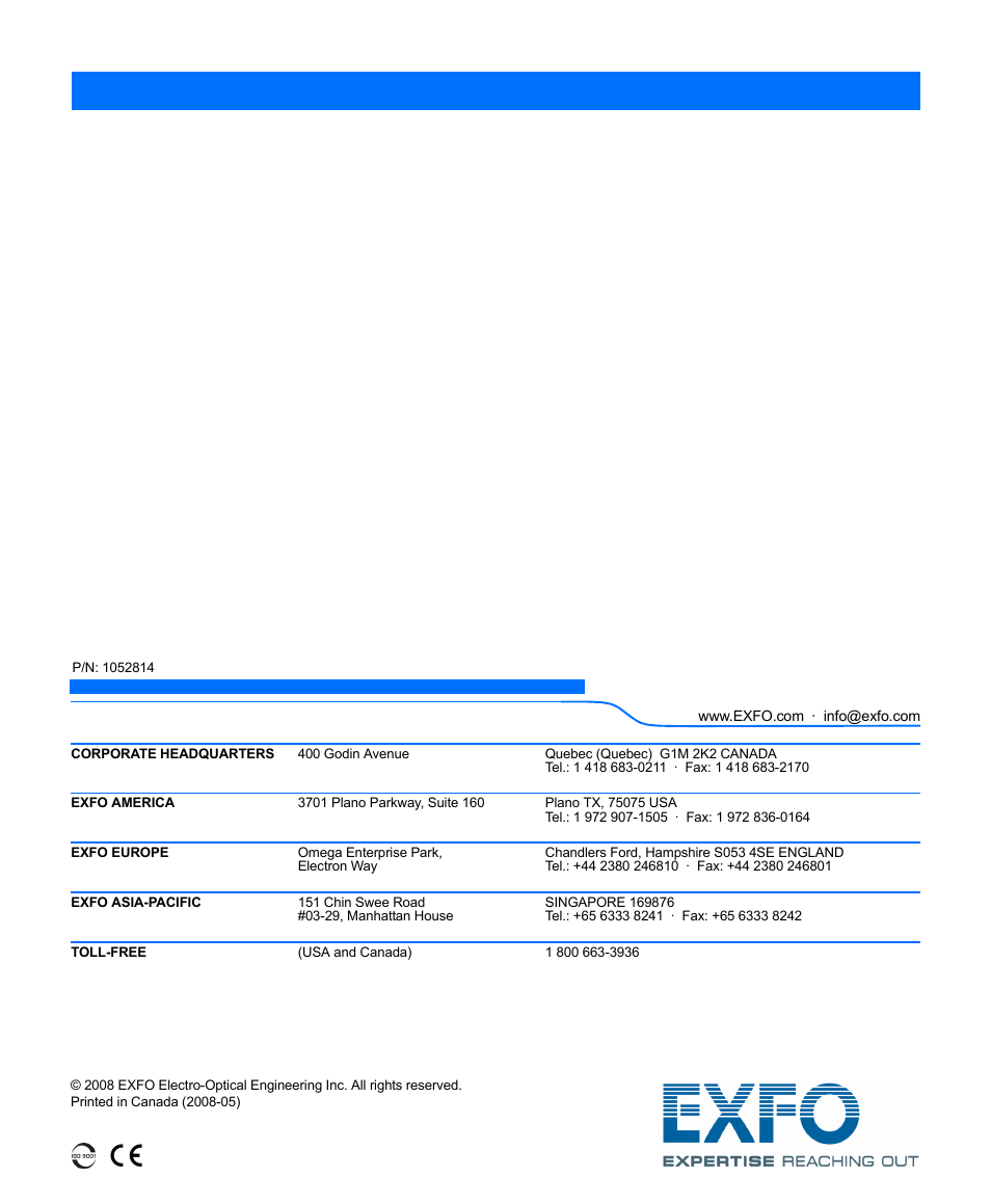 EXFO IQS-2100 Light Source for IQS-500/600 User Manual | Page 82 / 82