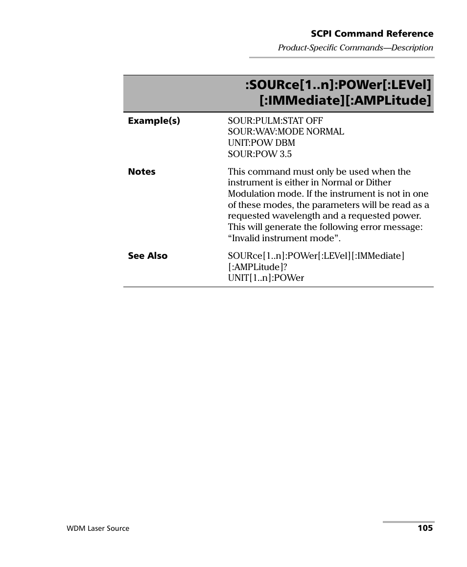 Source[1..n]:power[:level] [:immediate][:amplitude | EXFO IQS-2400 WDM Laser Source for IQS-500/600 User Manual | Page 111 / 194