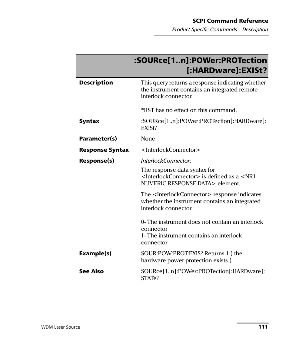 Source[1..n]:power:protection [:hardware]:exist | EXFO IQS-2400 WDM Laser Source for IQS-500/600 User Manual | Page 117 / 194