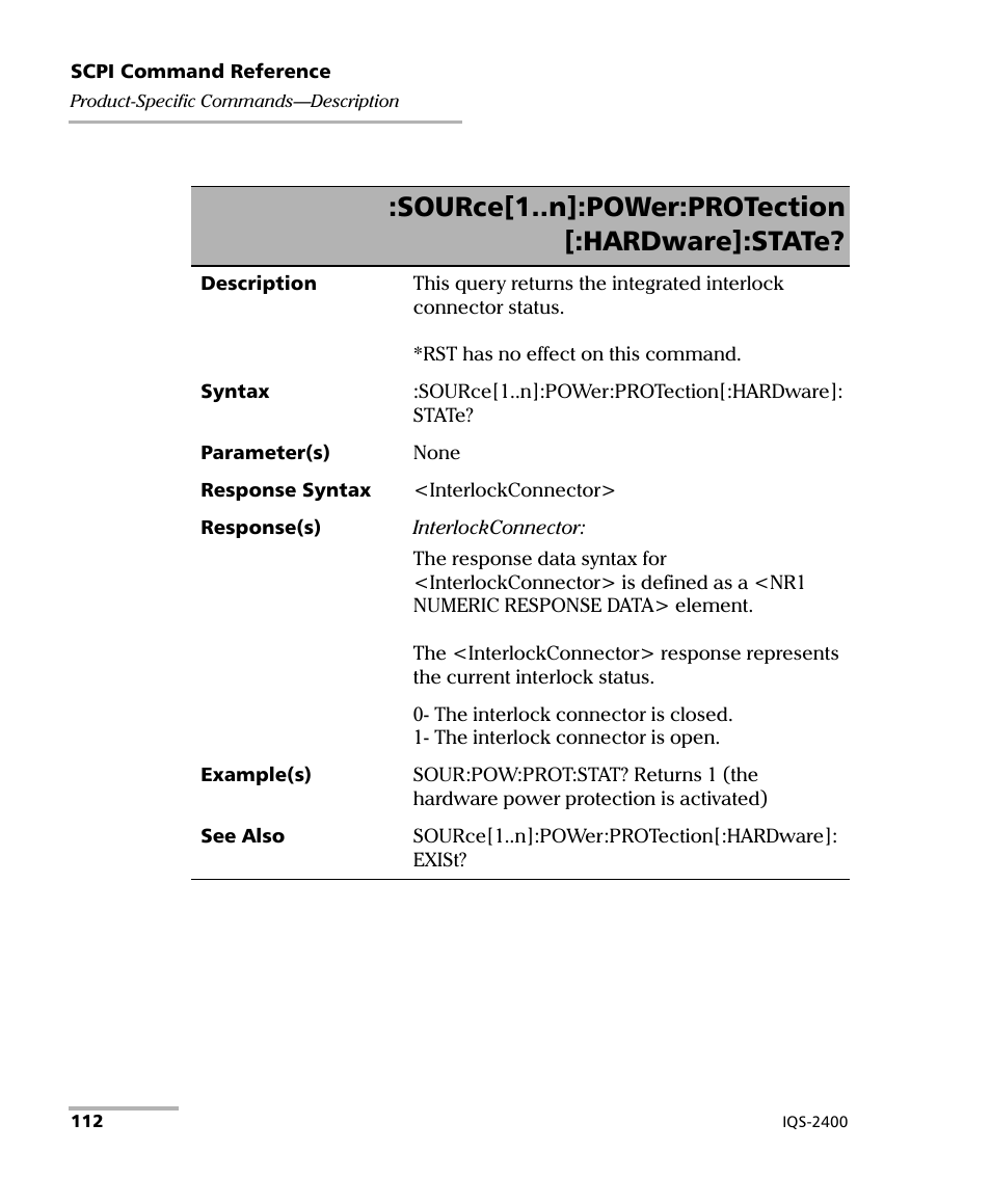 Source[1..n]:power:protection [:hardware]:state | EXFO IQS-2400 WDM Laser Source for IQS-500/600 User Manual | Page 118 / 194