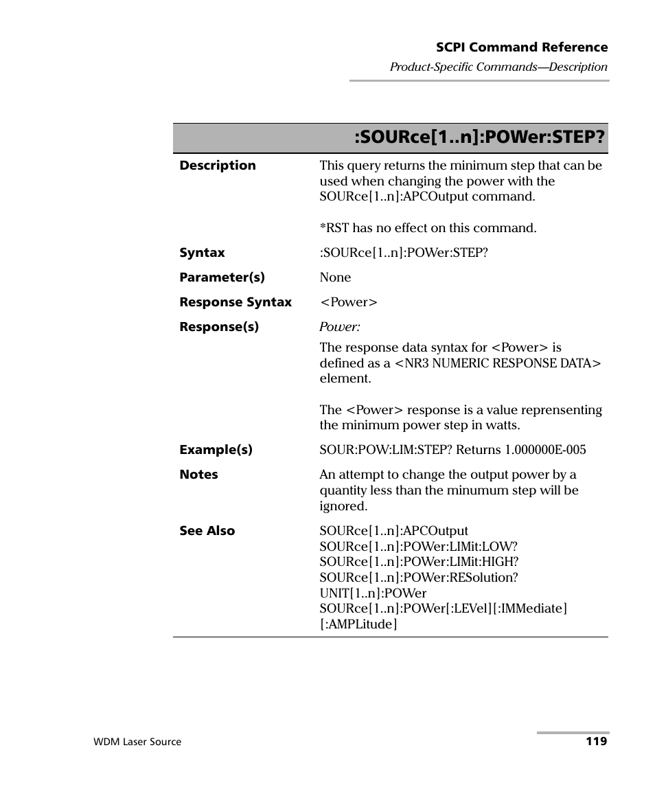 Source[1..n]:power:step | EXFO IQS-2400 WDM Laser Source for IQS-500/600 User Manual | Page 125 / 194