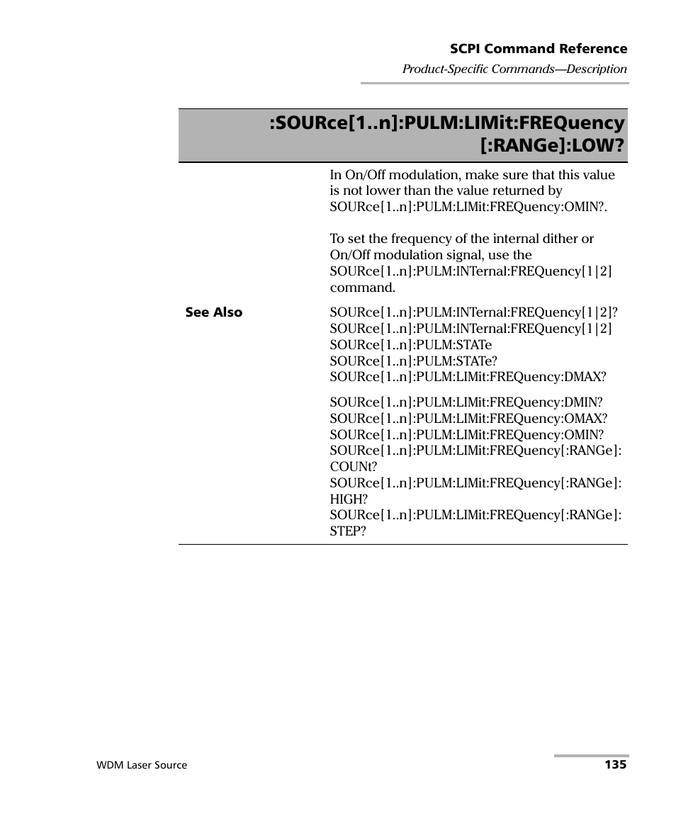 Source[1..n]:pulm:limit:frequency [:range]:low | EXFO IQS-2400 WDM Laser Source for IQS-500/600 User Manual | Page 141 / 194