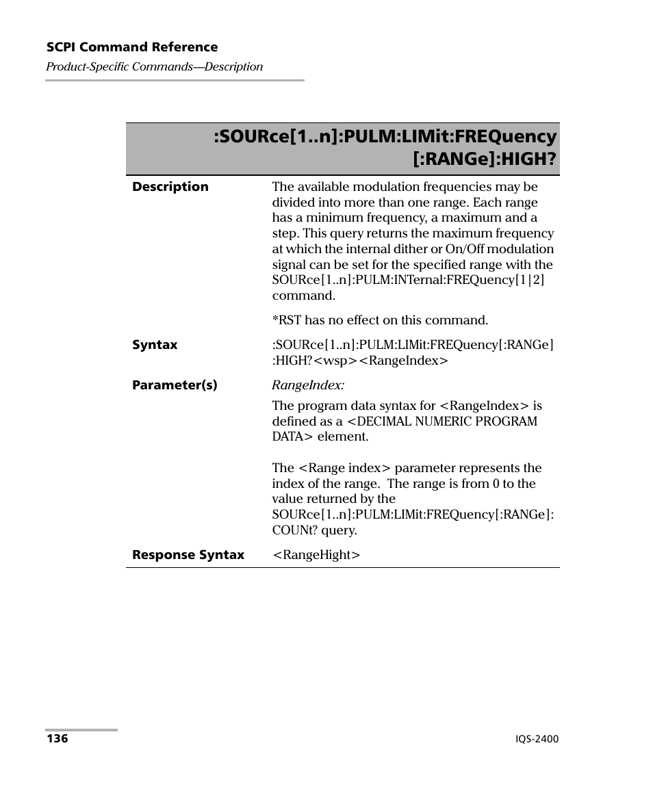 Source[1..n]:pulm:limit:frequency [:range]:high | EXFO IQS-2400 WDM Laser Source for IQS-500/600 User Manual | Page 142 / 194