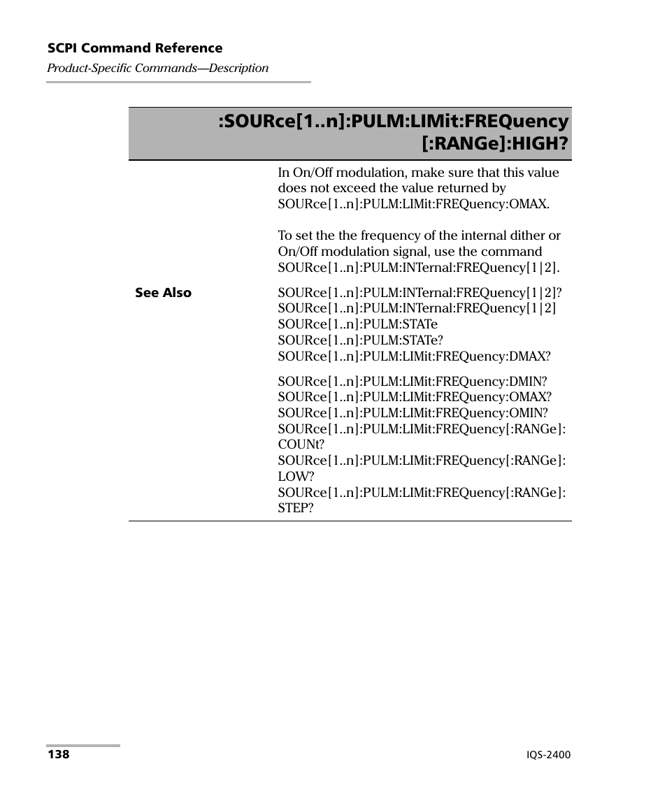 Source[1..n]:pulm:limit:frequency [:range]:high | EXFO IQS-2400 WDM Laser Source for IQS-500/600 User Manual | Page 144 / 194