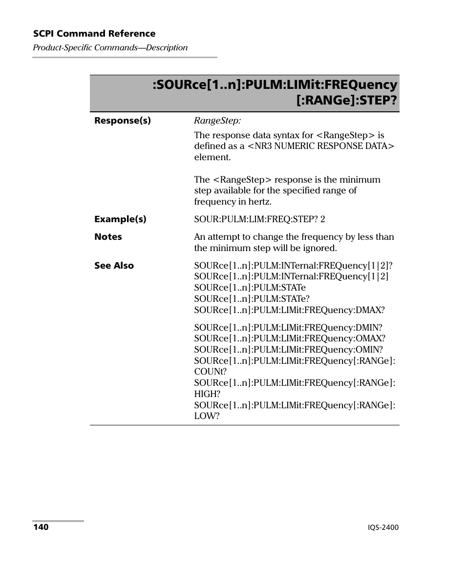 Source[1..n]:pulm:limit:frequency [:range]:step | EXFO IQS-2400 WDM Laser Source for IQS-500/600 User Manual | Page 146 / 194