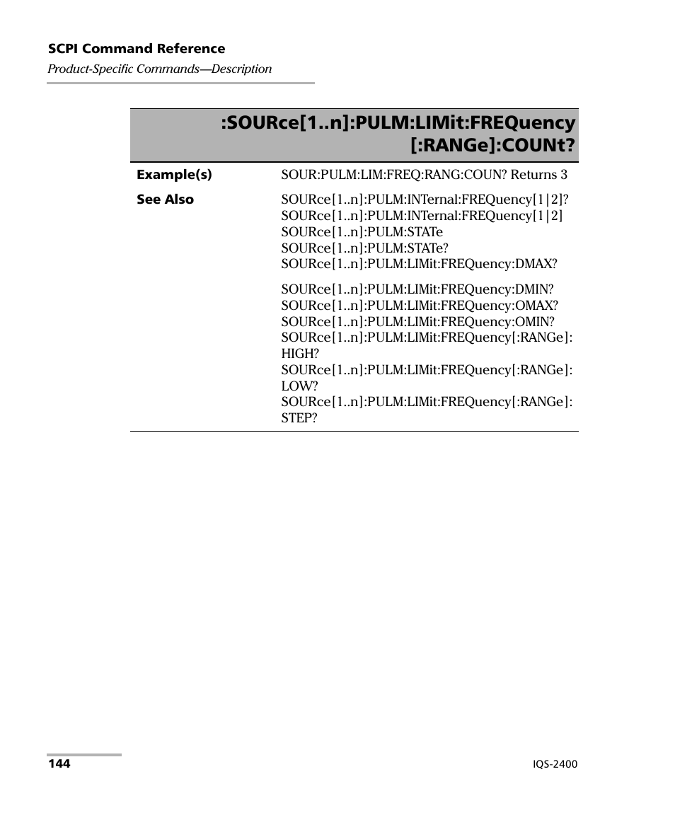 Source[1..n]:pulm:limit:frequency [:range]:count | EXFO IQS-2400 WDM Laser Source for IQS-500/600 User Manual | Page 150 / 194