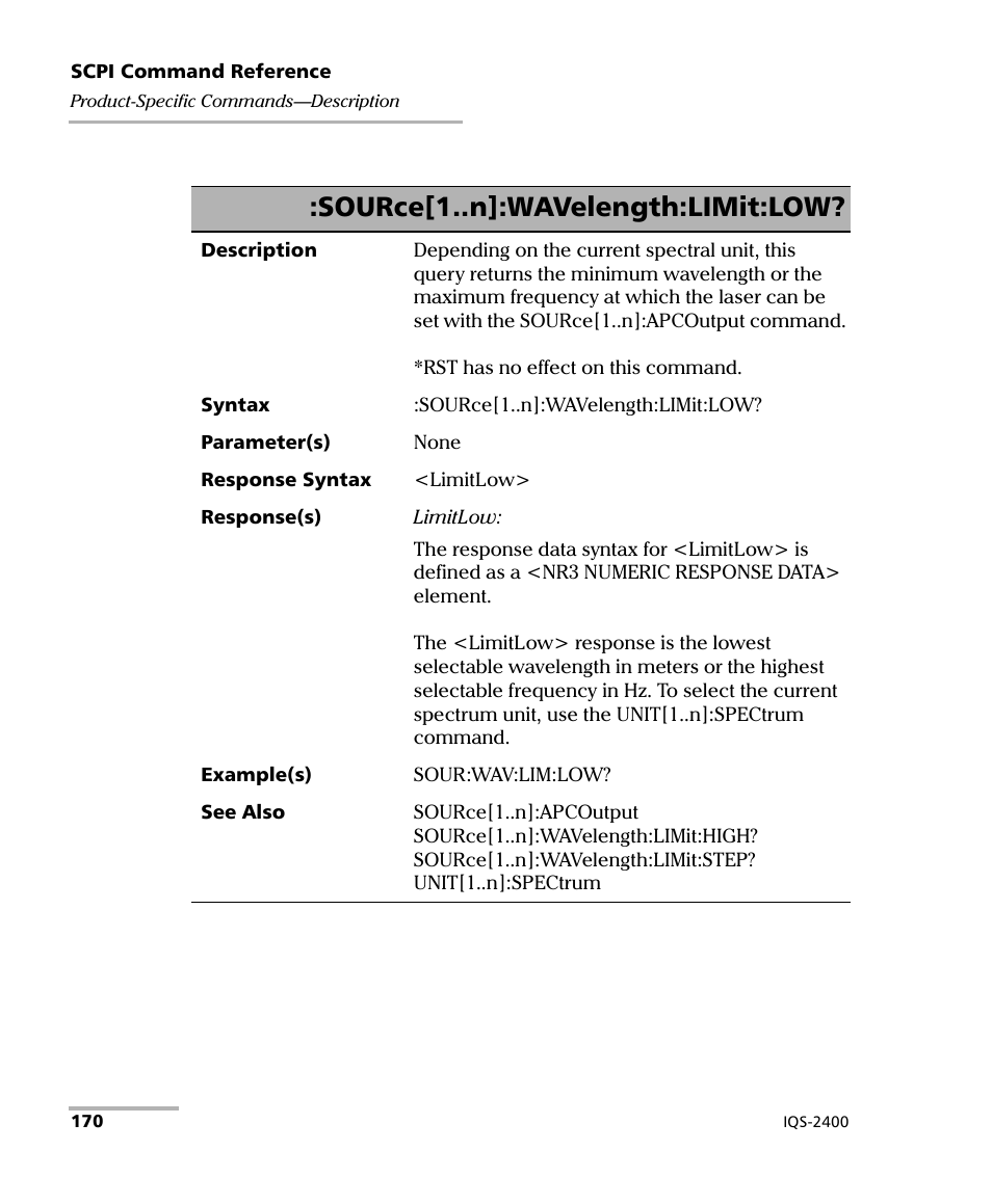 Source[1..n]:wavelength:limit:low | EXFO IQS-2400 WDM Laser Source for IQS-500/600 User Manual | Page 176 / 194