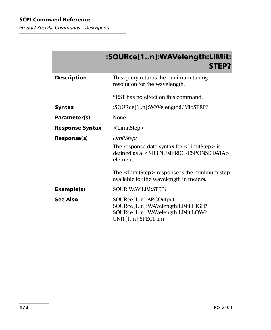 Source[1..n]:wavelength:limit: step | EXFO IQS-2400 WDM Laser Source for IQS-500/600 User Manual | Page 178 / 194