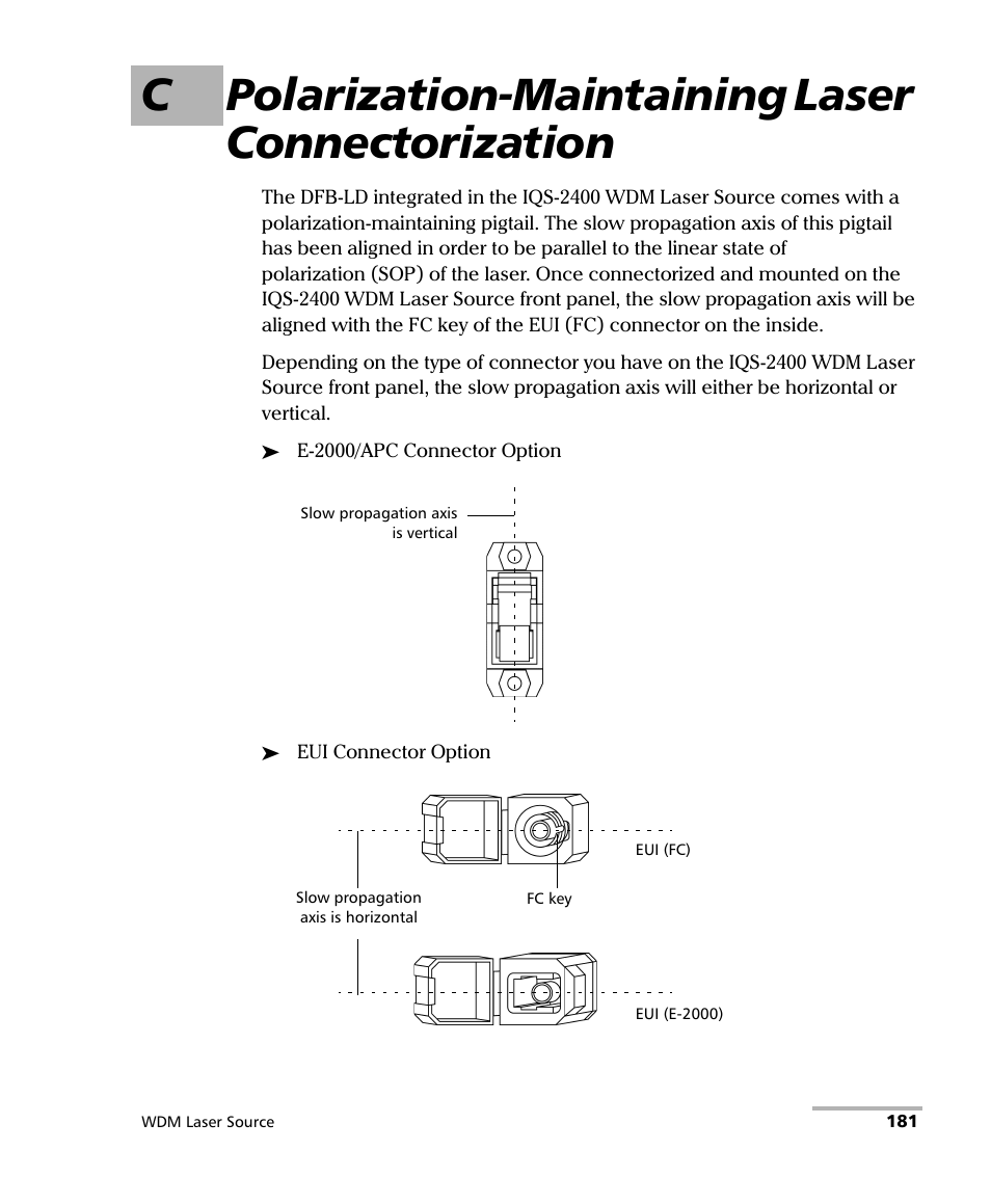 C polarization-maintaining laser connectorization | EXFO IQS-2400 WDM Laser Source for IQS-500/600 User Manual | Page 187 / 194