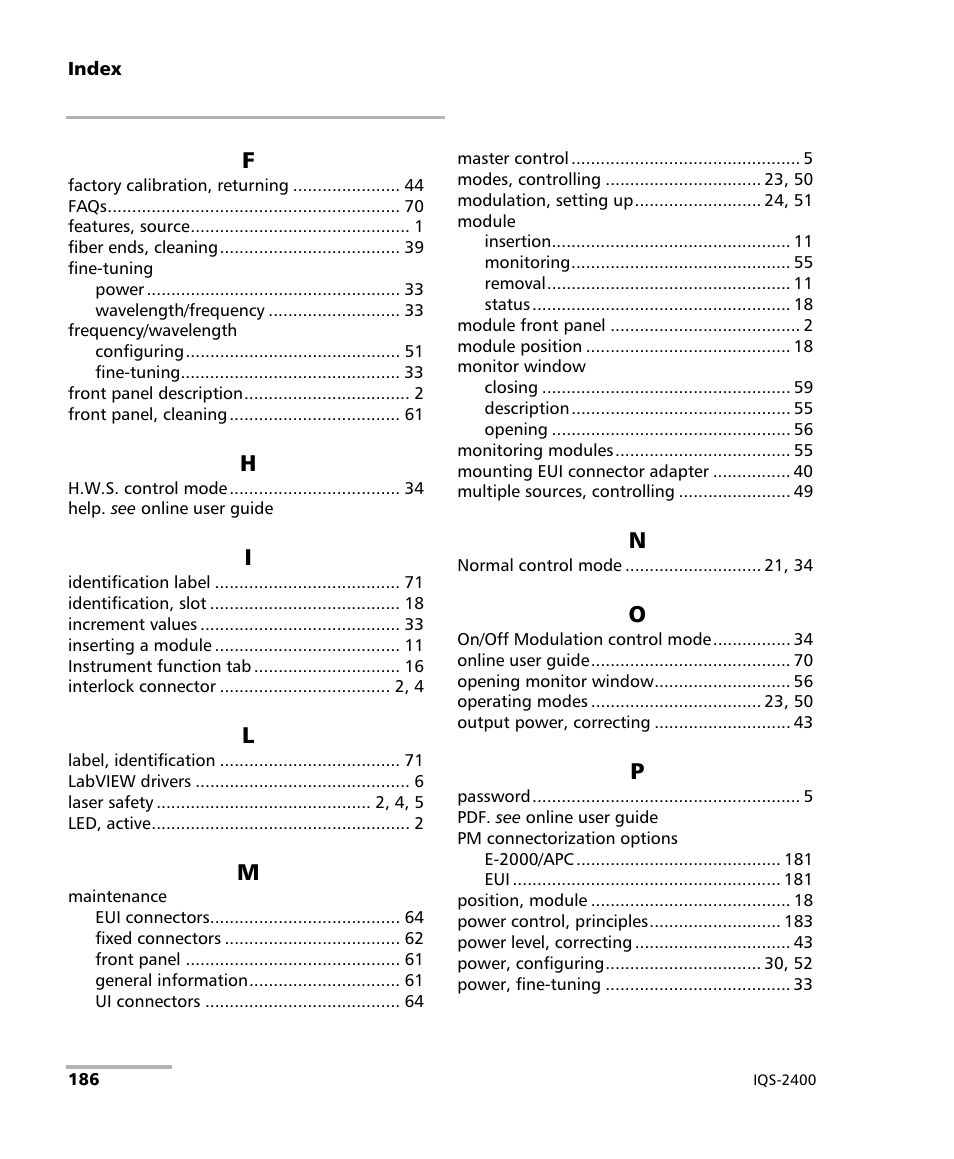 EXFO IQS-2400 WDM Laser Source for IQS-500/600 User Manual | Page 192 / 194