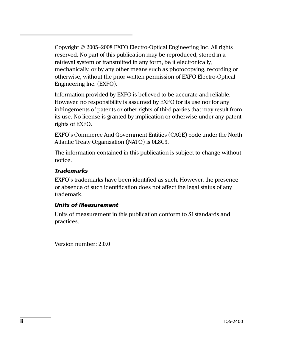 EXFO IQS-2400 WDM Laser Source for IQS-500/600 User Manual | Page 2 / 194