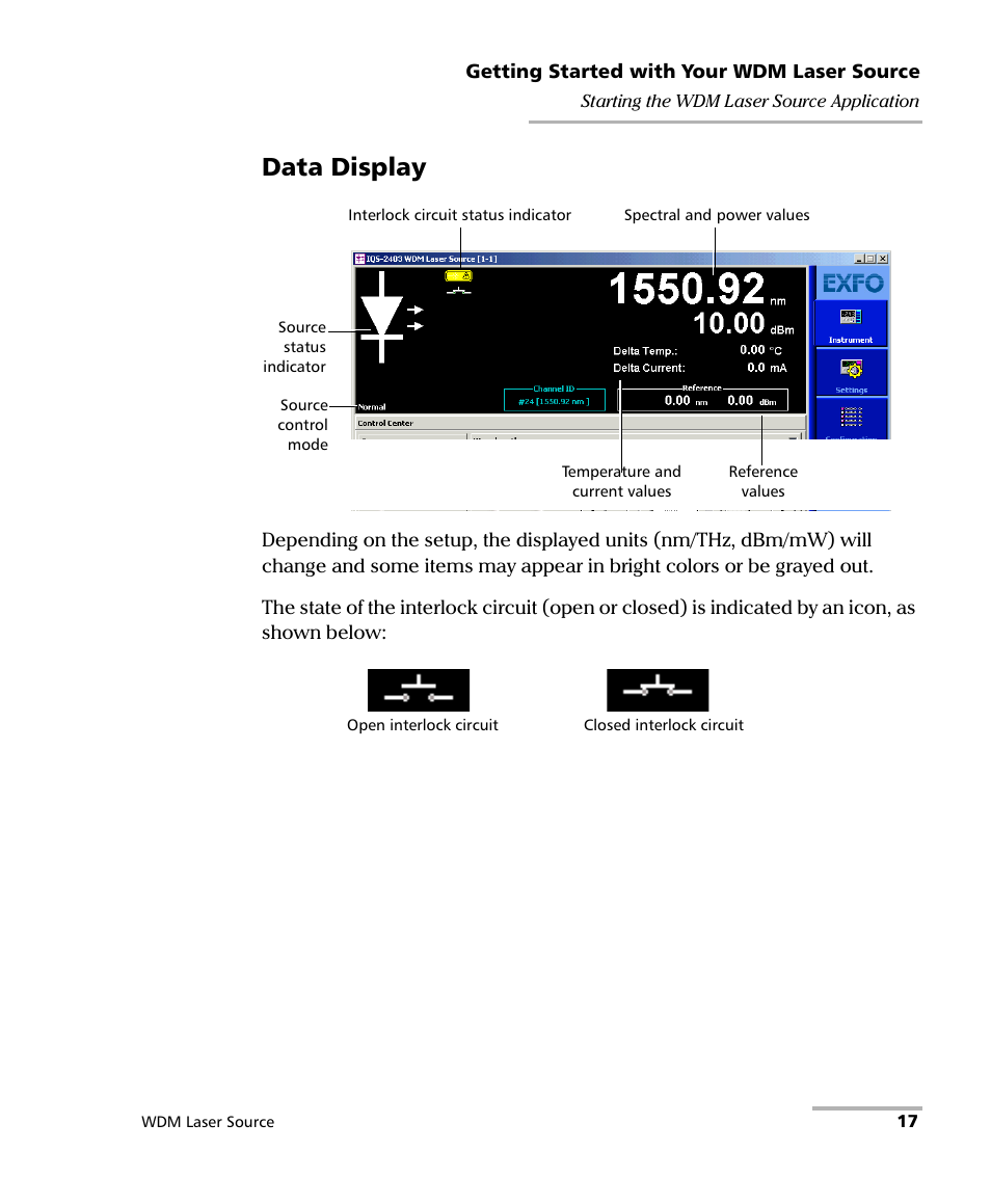 Data display | EXFO IQS-2400 WDM Laser Source for IQS-500/600 User Manual | Page 23 / 194