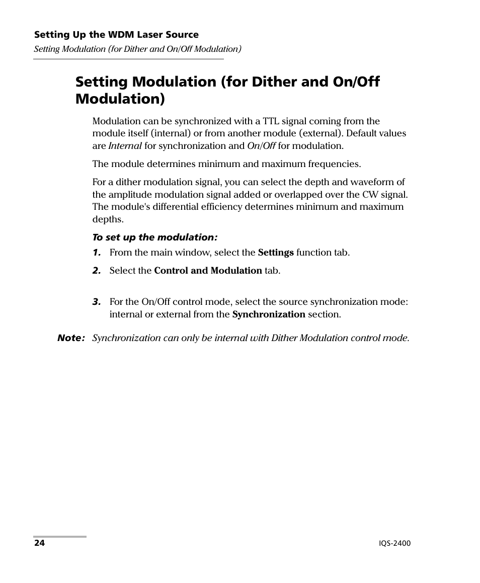 EXFO IQS-2400 WDM Laser Source for IQS-500/600 User Manual | Page 30 / 194