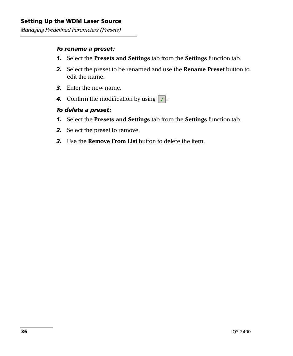 EXFO IQS-2400 WDM Laser Source for IQS-500/600 User Manual | Page 42 / 194