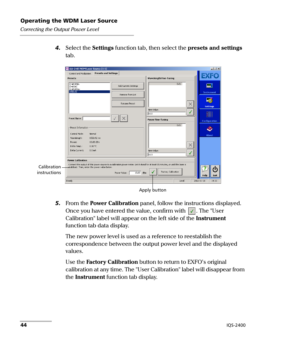 EXFO IQS-2400 WDM Laser Source for IQS-500/600 User Manual | Page 50 / 194