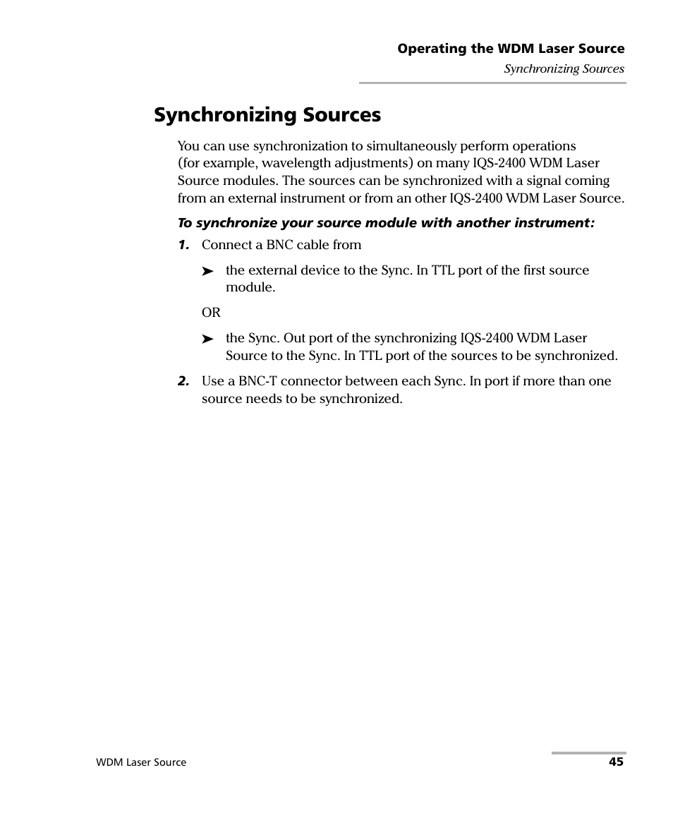 Synchronizing sources | EXFO IQS-2400 WDM Laser Source for IQS-500/600 User Manual | Page 51 / 194