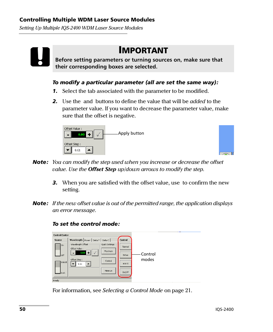 Mportant | EXFO IQS-2400 WDM Laser Source for IQS-500/600 User Manual | Page 56 / 194