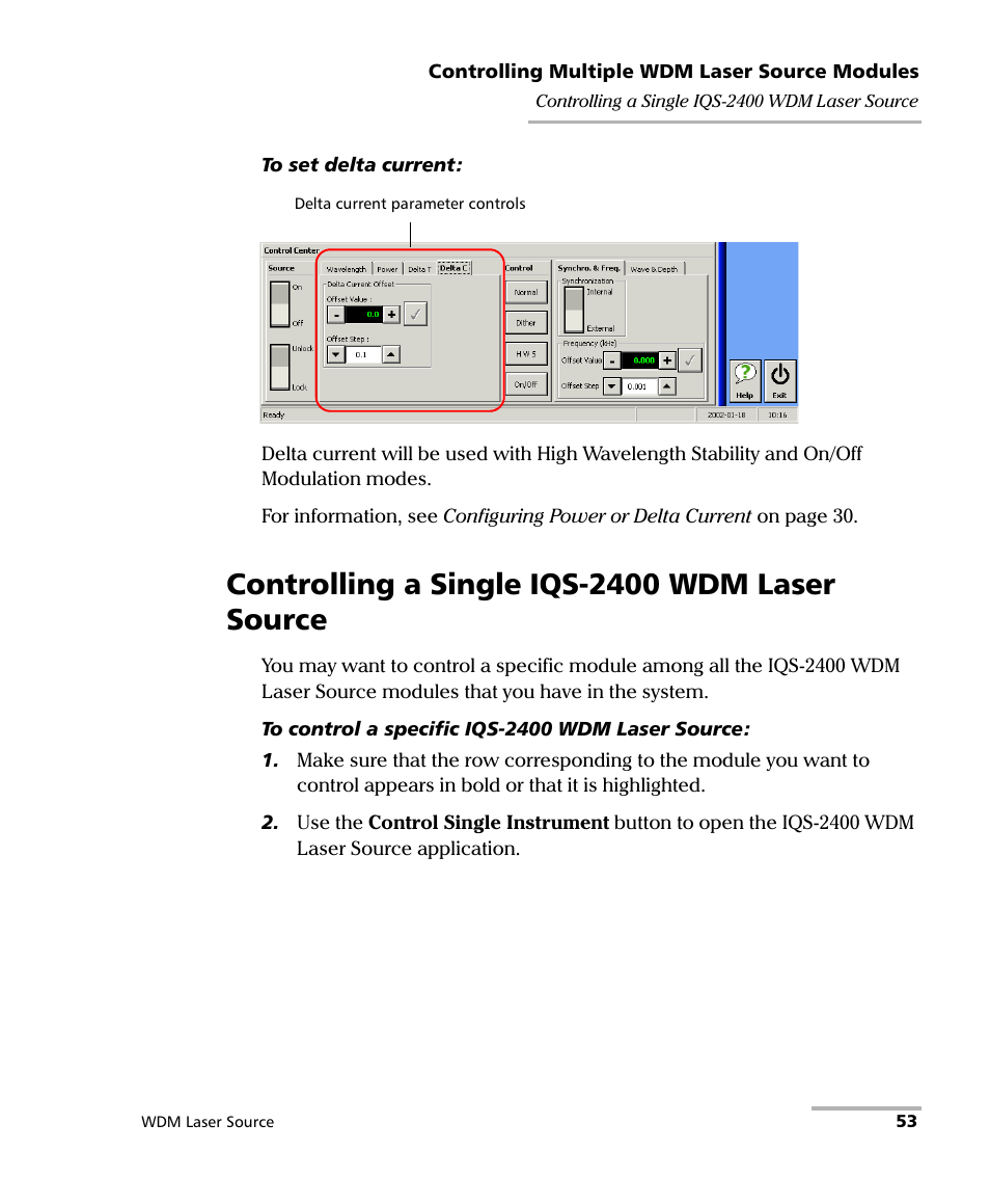 Controlling a single iqs-2400 wdm laser source | EXFO IQS-2400 WDM Laser Source for IQS-500/600 User Manual | Page 59 / 194