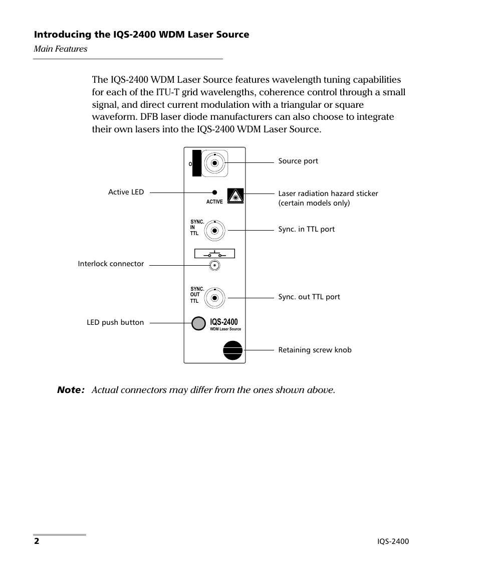 Introducing the iqs-2400 wdm laser source | EXFO IQS-2400 WDM Laser Source for IQS-500/600 User Manual | Page 8 / 194