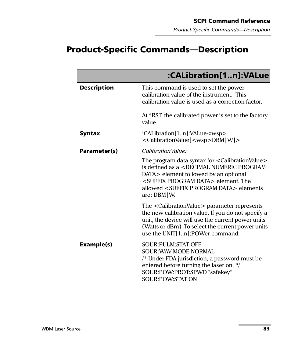 Product-specific commands-description, Product-specific commands—description, Calibration[1..n]:value | EXFO IQS-2400 WDM Laser Source for IQS-500/600 User Manual | Page 89 / 194