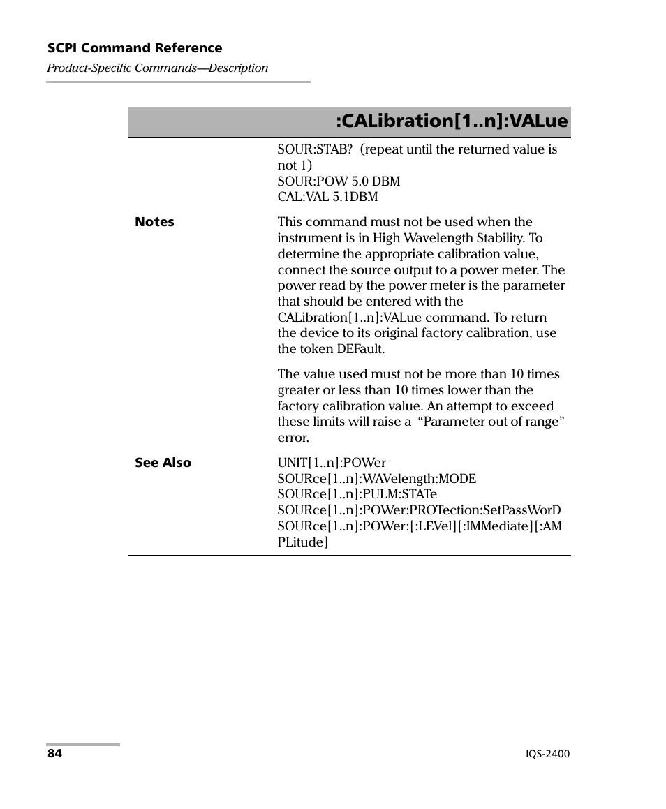 Calibration[1..n]:value | EXFO IQS-2400 WDM Laser Source for IQS-500/600 User Manual | Page 90 / 194