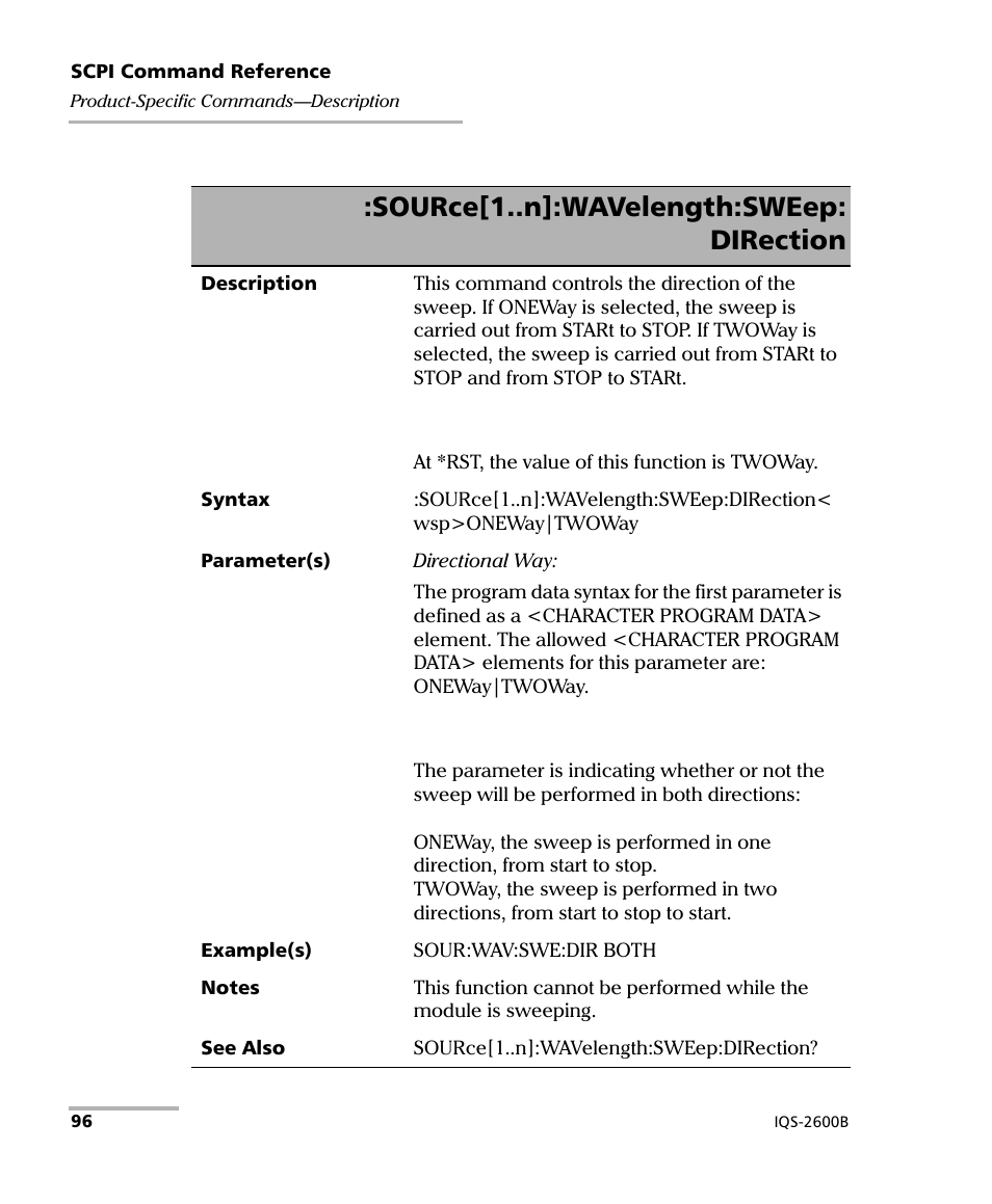 Source[1..n]:wavelength:sweep: direction | EXFO IQS-2600B Tunable Laser Source for IQS Platforms User Manual | Page 102 / 142