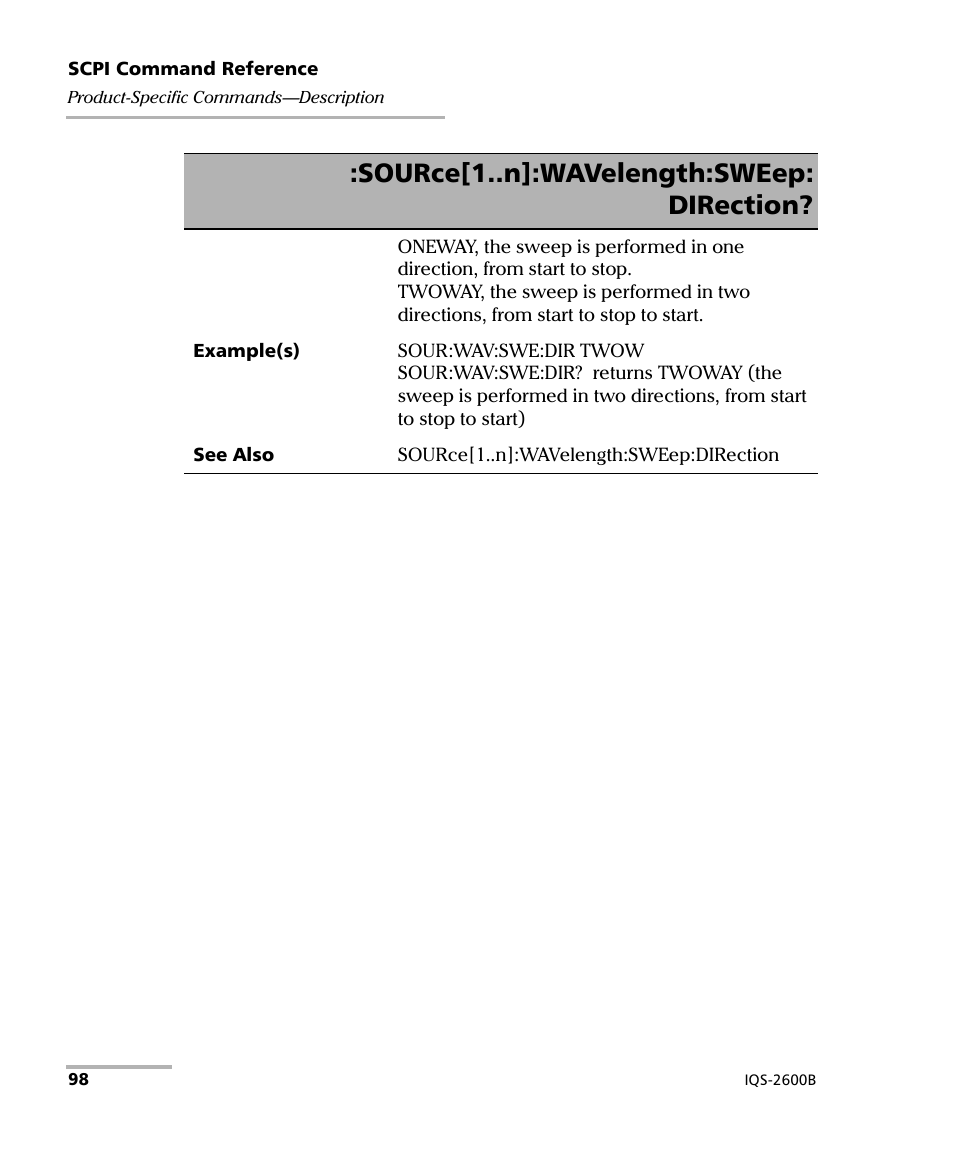 Source[1..n]:wavelength:sweep: direction | EXFO IQS-2600B Tunable Laser Source for IQS Platforms User Manual | Page 104 / 142