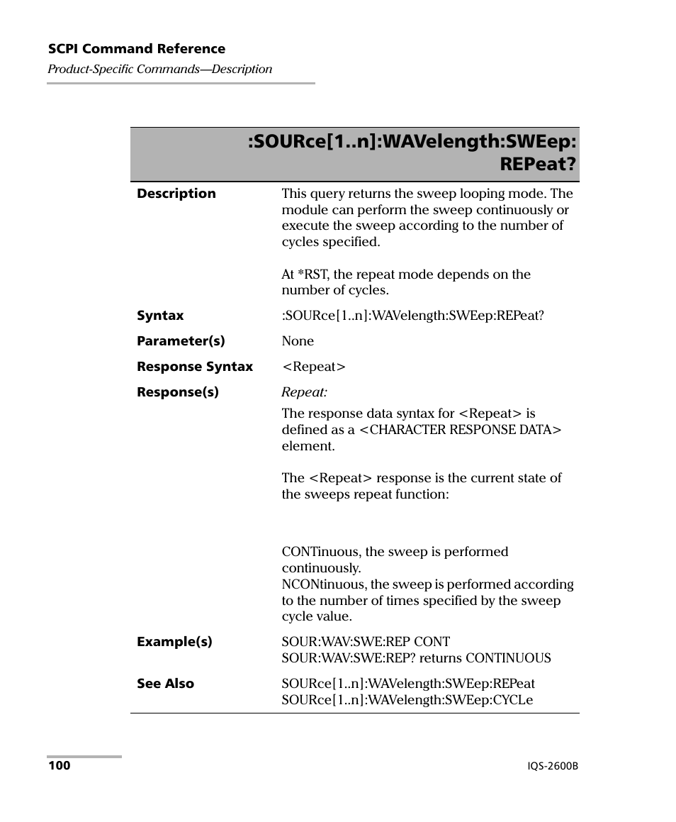 Source[1..n]:wavelength:sweep: repeat | EXFO IQS-2600B Tunable Laser Source for IQS Platforms User Manual | Page 106 / 142