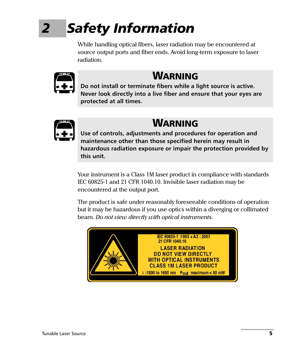 2 safety information, 2safety information | EXFO IQS-2600B Tunable Laser Source for IQS Platforms User Manual | Page 11 / 142