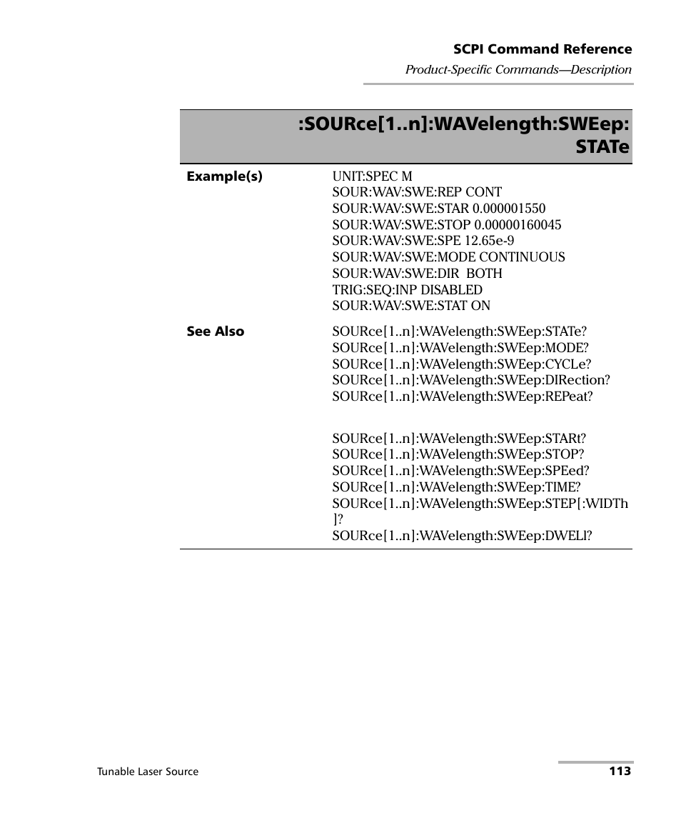 Source[1..n]:wavelength:sweep: state | EXFO IQS-2600B Tunable Laser Source for IQS Platforms User Manual | Page 119 / 142