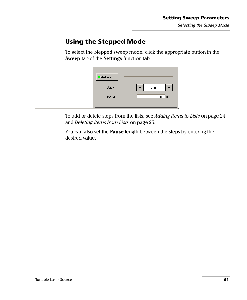 Using the stepped mode | EXFO IQS-2600B Tunable Laser Source for IQS Platforms User Manual | Page 37 / 142