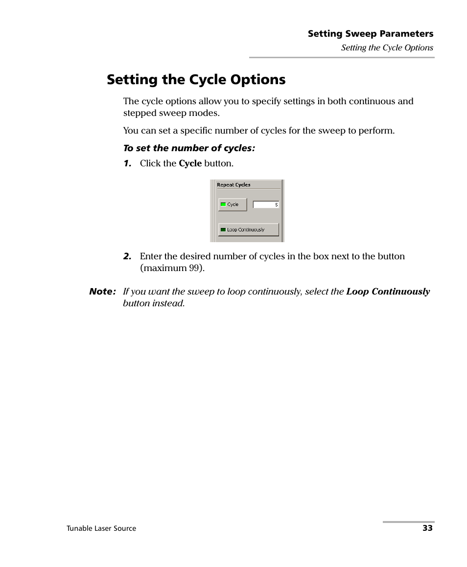Setting the cycle options | EXFO IQS-2600B Tunable Laser Source for IQS Platforms User Manual | Page 39 / 142