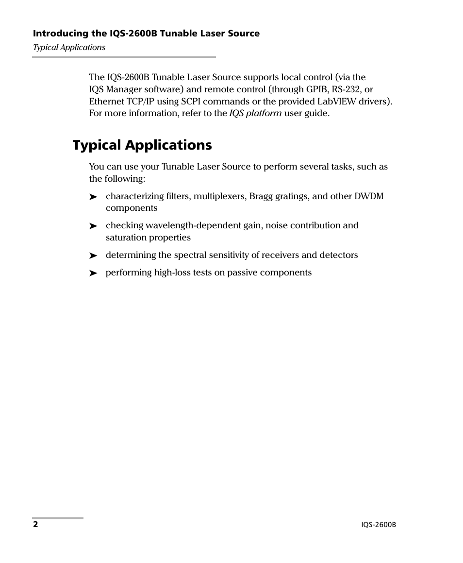 Typical applications | EXFO IQS-2600B Tunable Laser Source for IQS Platforms User Manual | Page 8 / 142