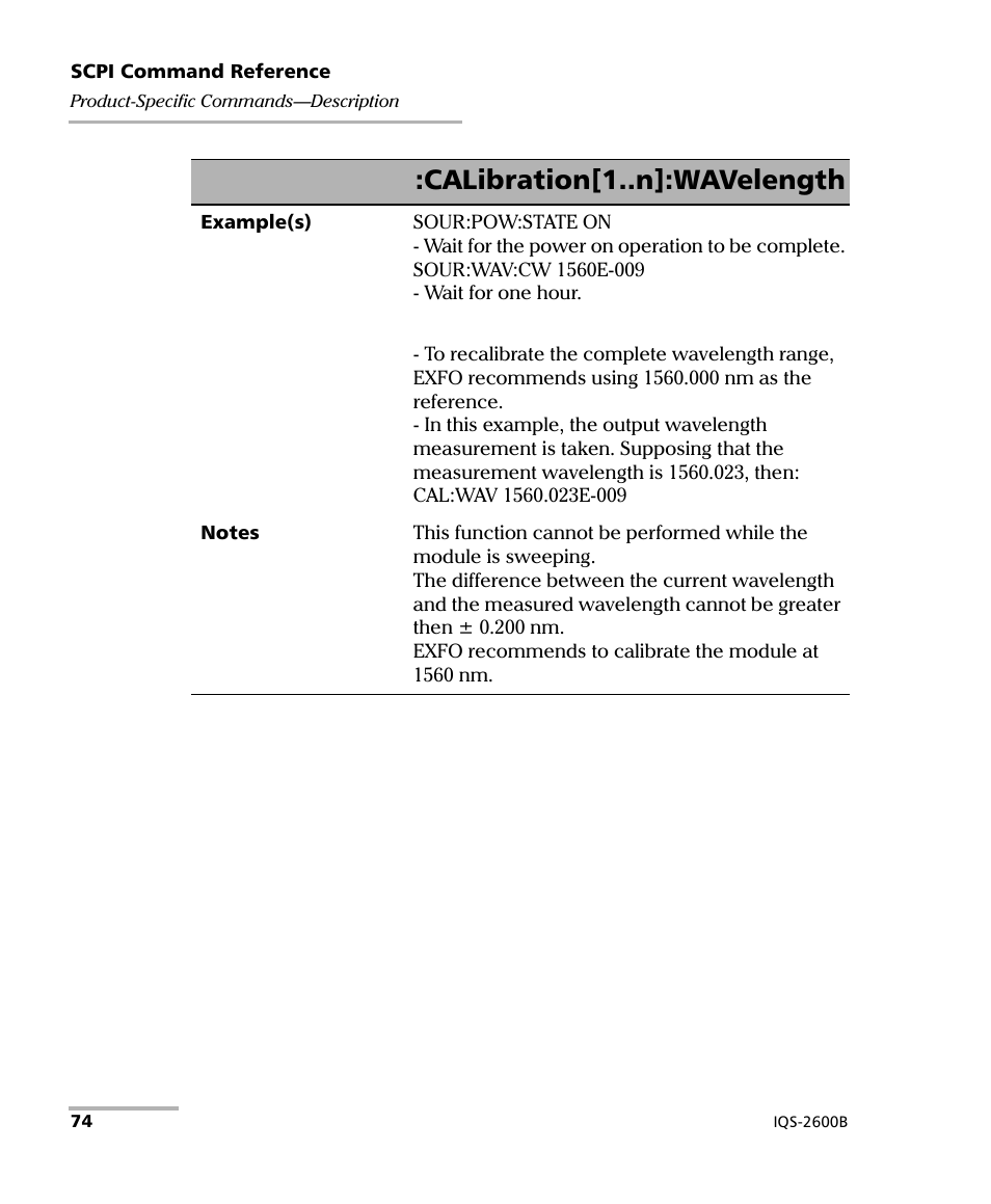 Calibration[1..n]:wavelength | EXFO IQS-2600B Tunable Laser Source for IQS Platforms User Manual | Page 80 / 142