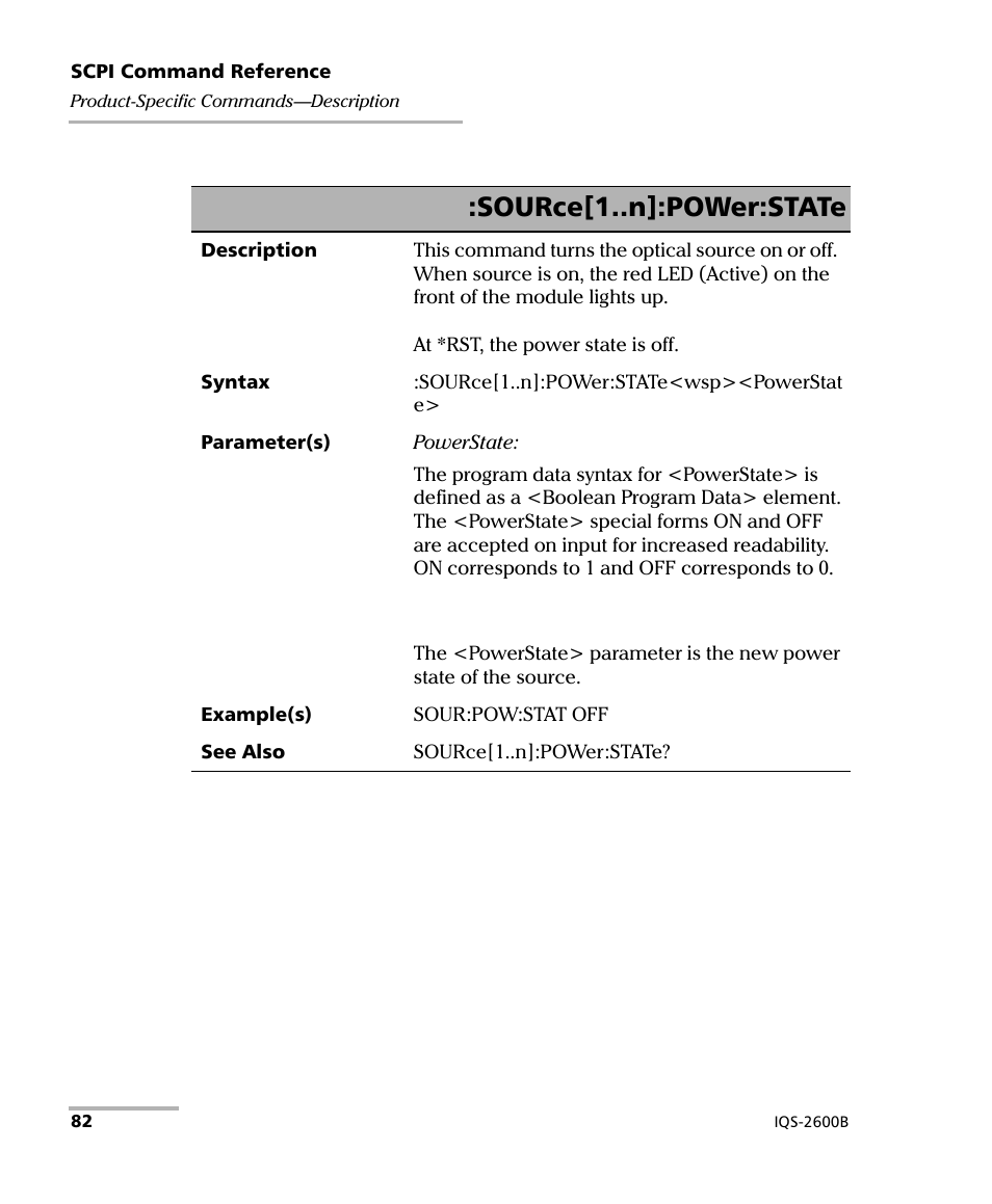 Source[1..n]:power:state | EXFO IQS-2600B Tunable Laser Source for IQS Platforms User Manual | Page 88 / 142