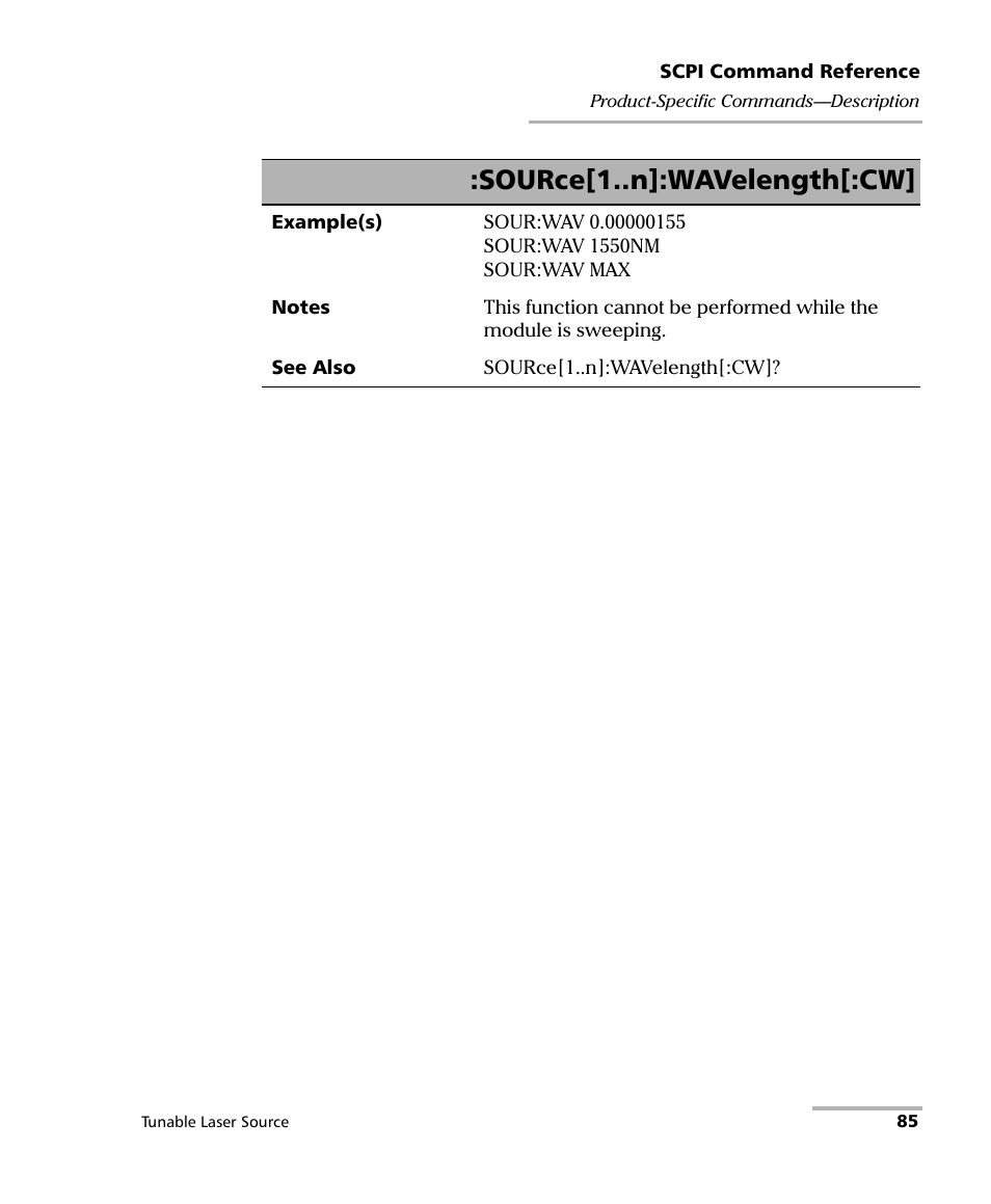 Source[1..n]:wavelength[:cw | EXFO IQS-2600B Tunable Laser Source for IQS Platforms User Manual | Page 91 / 142