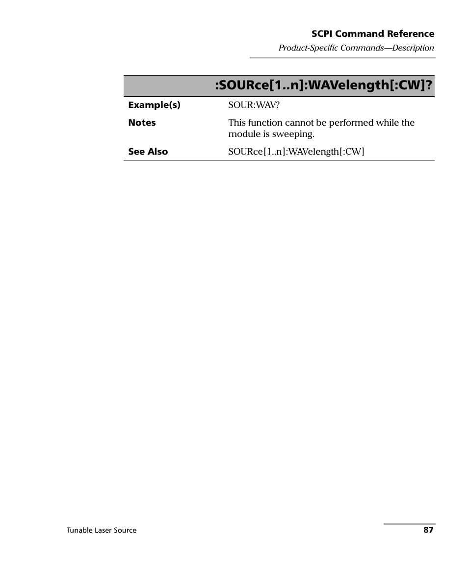 Source[1..n]:wavelength[:cw | EXFO IQS-2600B Tunable Laser Source for IQS Platforms User Manual | Page 93 / 142