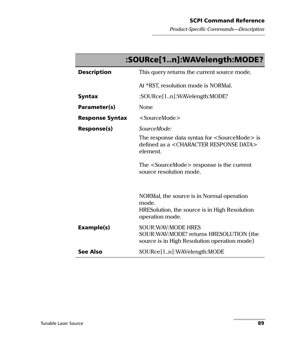 Source[1..n]:wavelength:mode | EXFO IQS-2600B Tunable Laser Source for IQS Platforms User Manual | Page 95 / 142