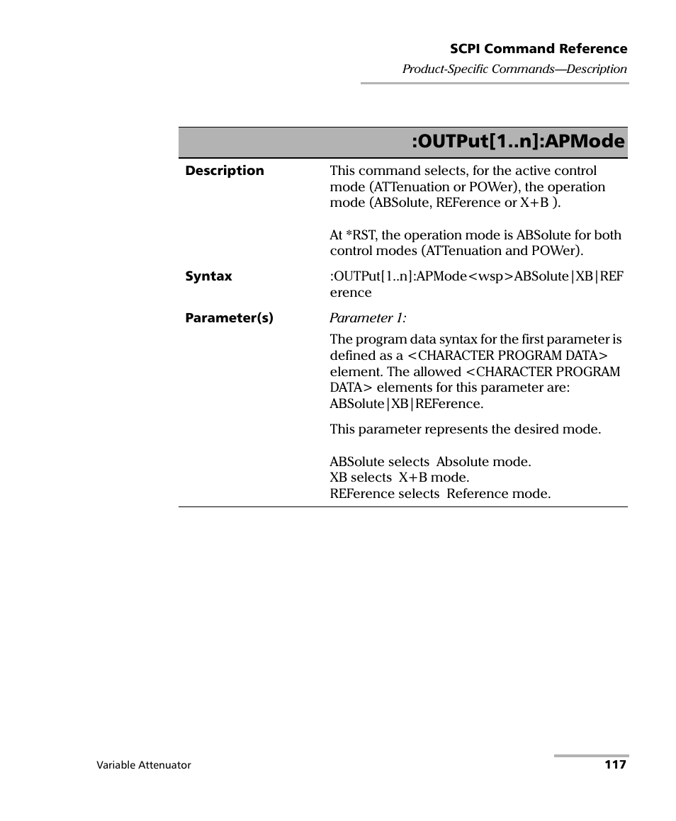 Output[1..n]:apmode | EXFO IQS-3150 Variable Attenuator for IQS-500/600 User Manual | Page 123 / 161