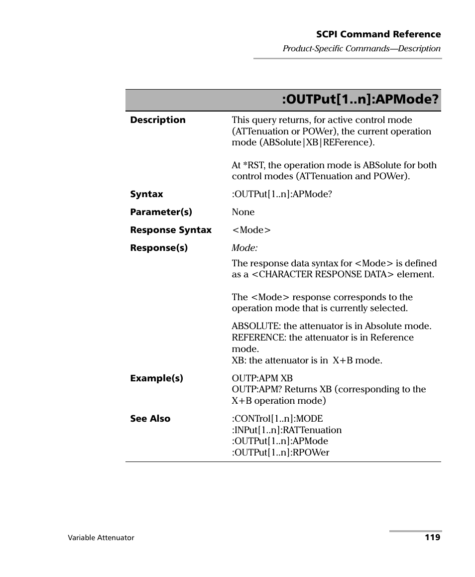 Output[1..n]:apmode | EXFO IQS-3150 Variable Attenuator for IQS-500/600 User Manual | Page 125 / 161